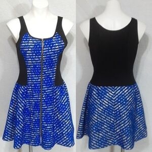 Amanda Uprichard Flowy Skirt Colorblock Zip Front Cocktail Evening Dress L